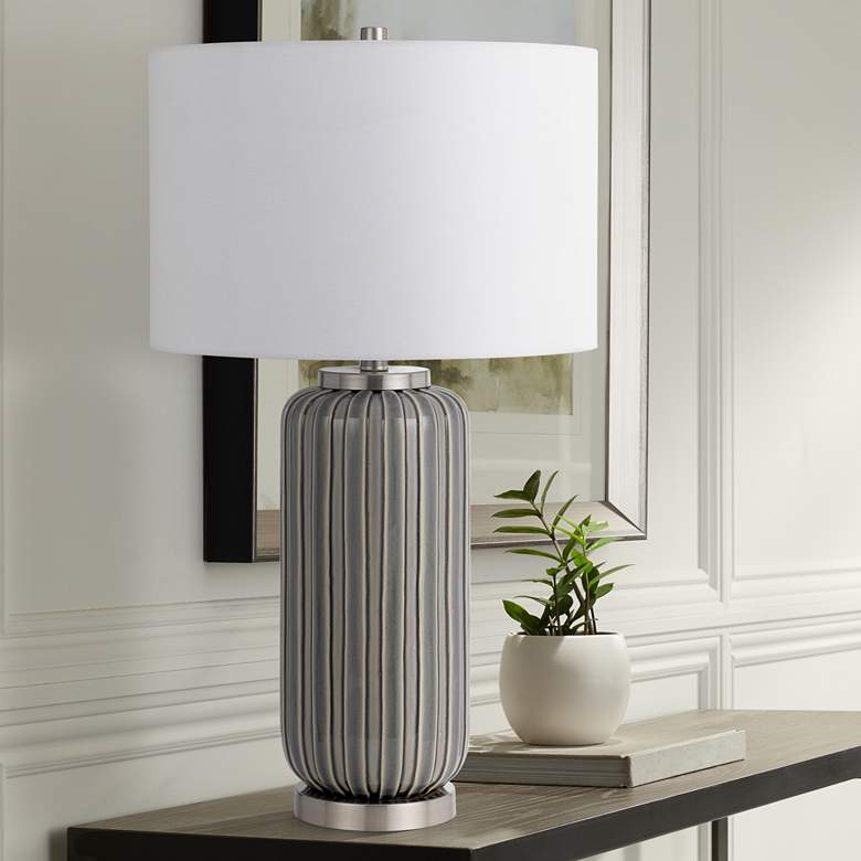 Image 1 Rodano Taupe Striped Glazed Ceramic Table Lamp