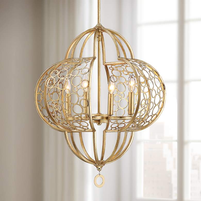 Image 1 Rodeo 19 3/4 inch Wide Gold-Toned Antique Silver Leaf Chandelier