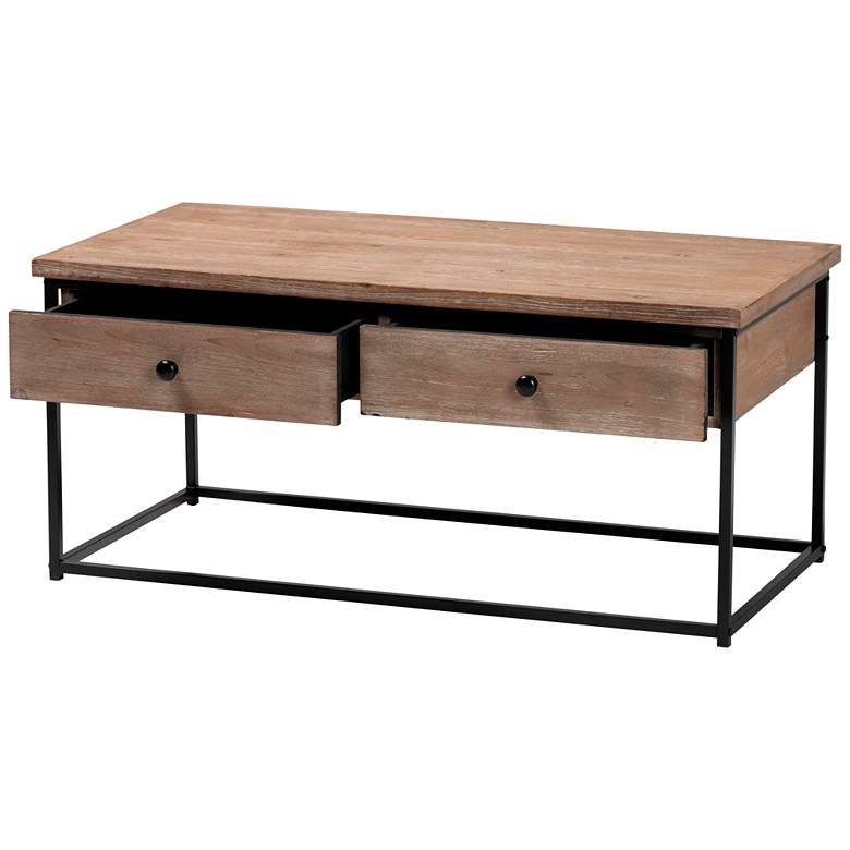Image 7 Roderick 39 1/2 inchW Weathered Oak Black 2-Drawer Coffee Table more views