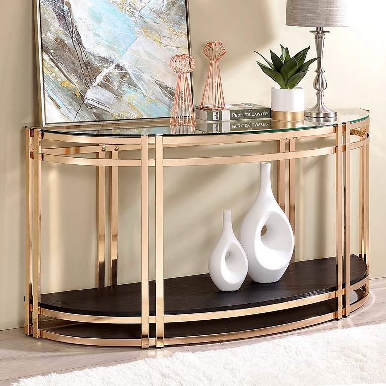 Image 1 Rodertown 18 inch Wide Gold Metal Half-Moon Console Table
