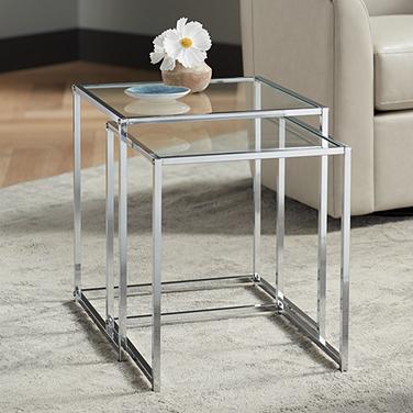 Rodney Chrome and Clear Glass Nesting Table Set of 2