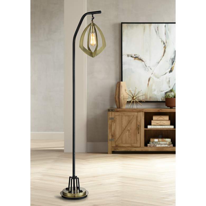 Image 1 Rogerton Antique Brass Metal Hanging Lantern Floor Lamp