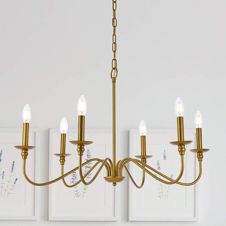 Image 2 Rohan 30" Wide Brass 6-Light Candle Chandelier