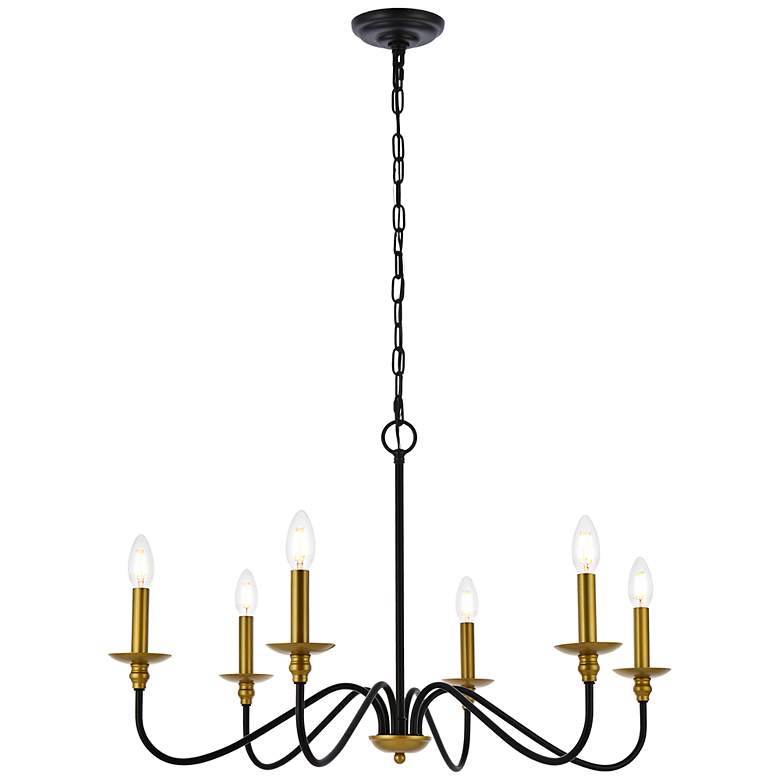 Image 2 Rohan 30" Wide Matte Black and Brass 6-Light Chandelier