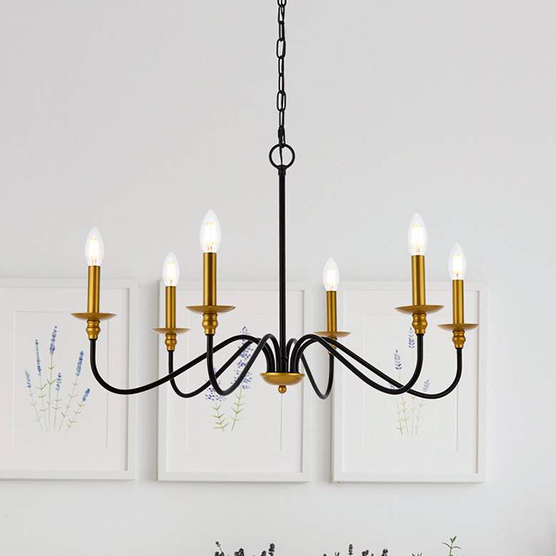 Image 1 Rohan 30" Wide Matte Black and Brass 6-Light Chandelier