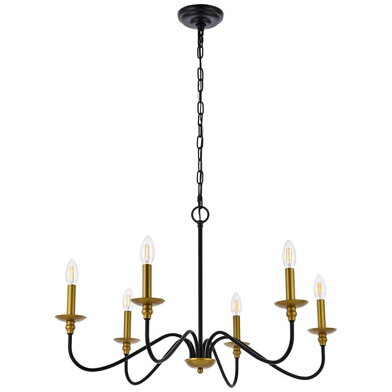 Image 7 Rohan 30" Wide Matte Black and Brass 6-Light Chandelier more views