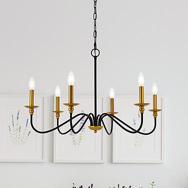 Rohan 30" Wide Matte Black and Brass 6-Light Chandelier
