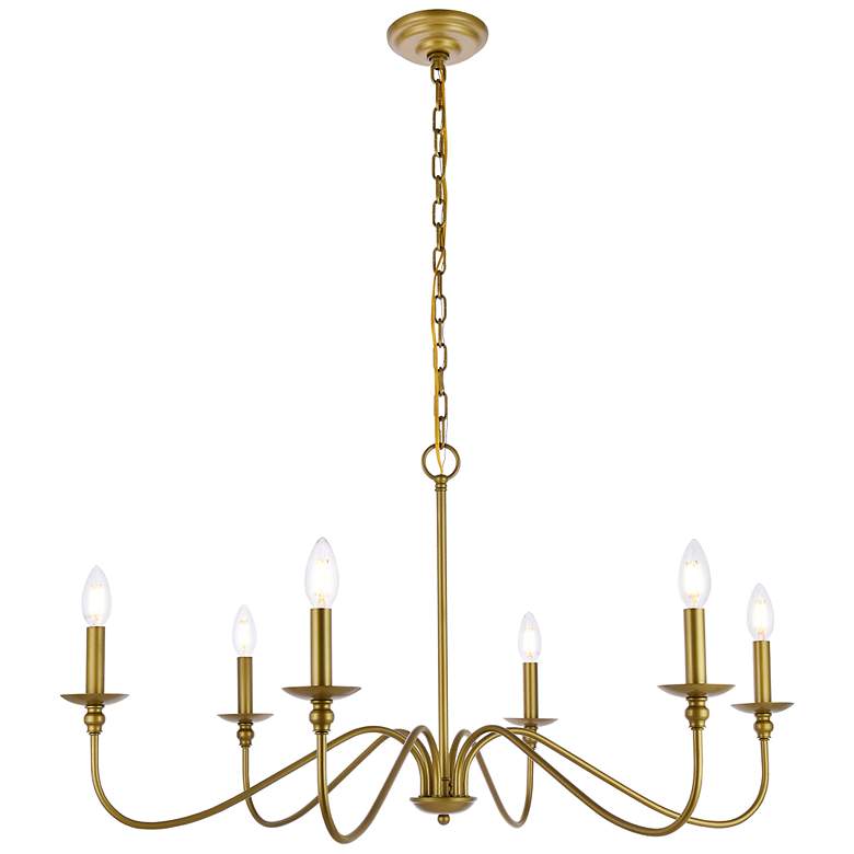 Image 3 Rohan 36" Wide Brass 6-Light Candelabra Chandelier