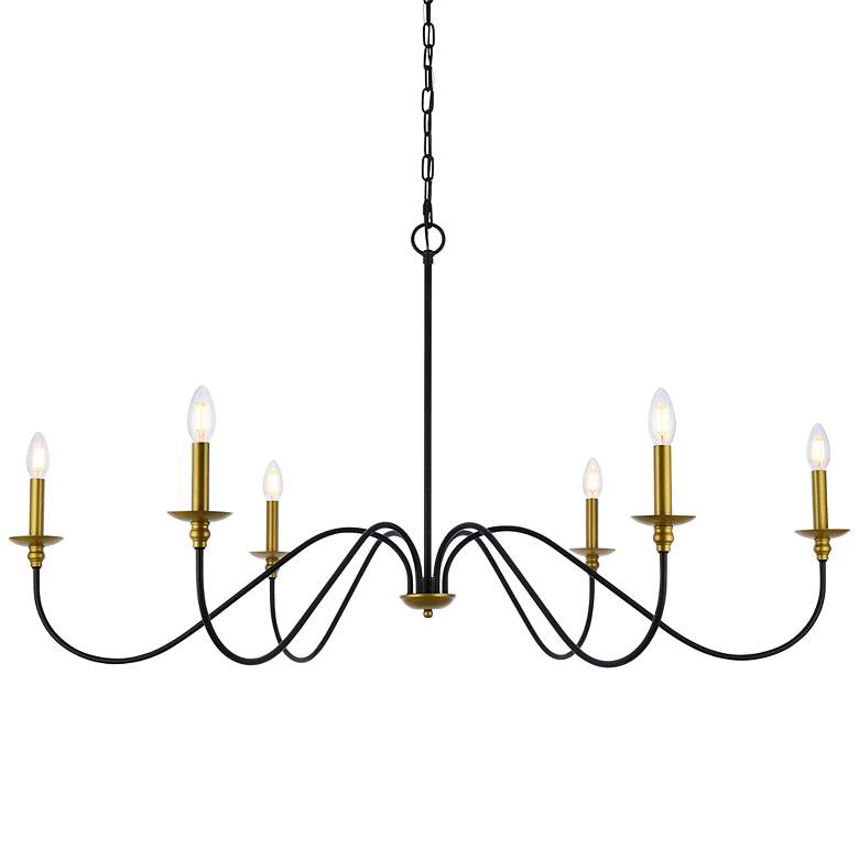Image 3 Rohan 48" Wide Brass and Black 6-Light Chandelier