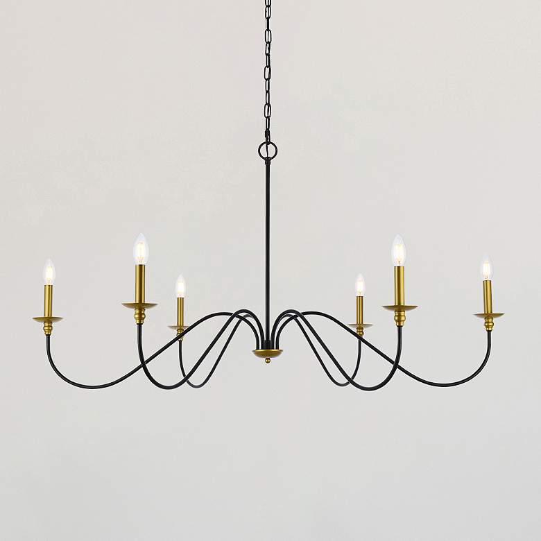 Image 2 Rohan 48" Wide Brass and Black 6-Light Chandelier