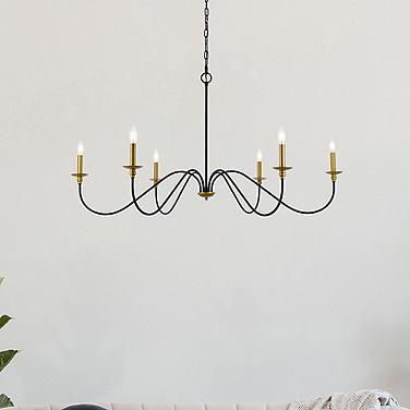 Rohan 48" Wide Brass and Black 6-Light Chandelier