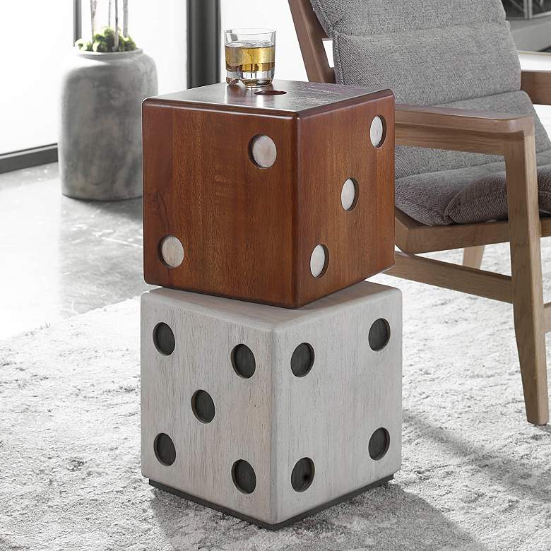 Image 2 Roll the Dice 15" Wide Wood Tone Whitewashed Accent Table