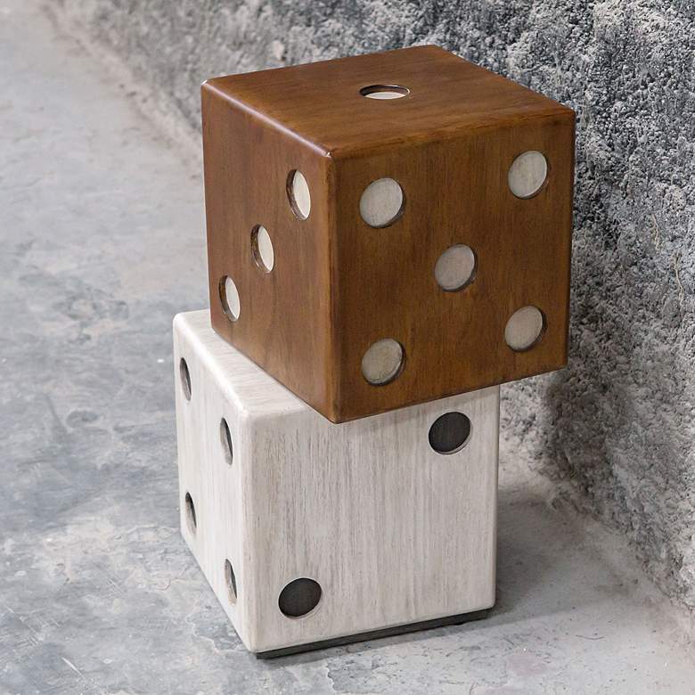 Image 4 Roll the Dice 15 inch Wide Wood Tone Whitewashed Accent Table more views