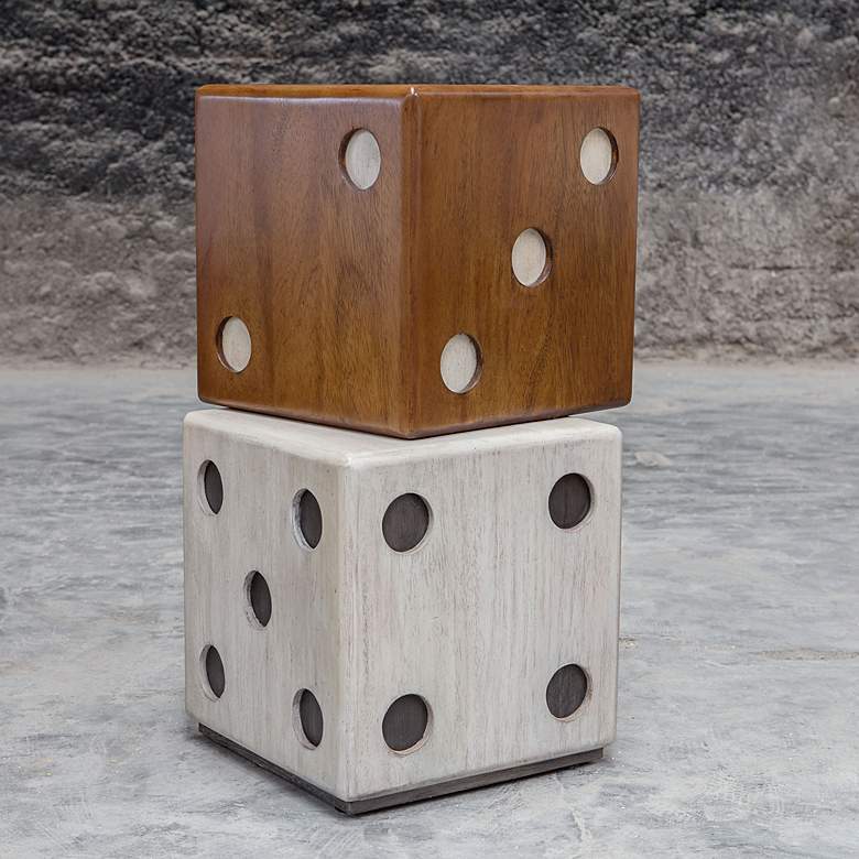 Image 5 Roll the Dice 15 inch Wide Wood Tone Whitewashed Accent Table more views