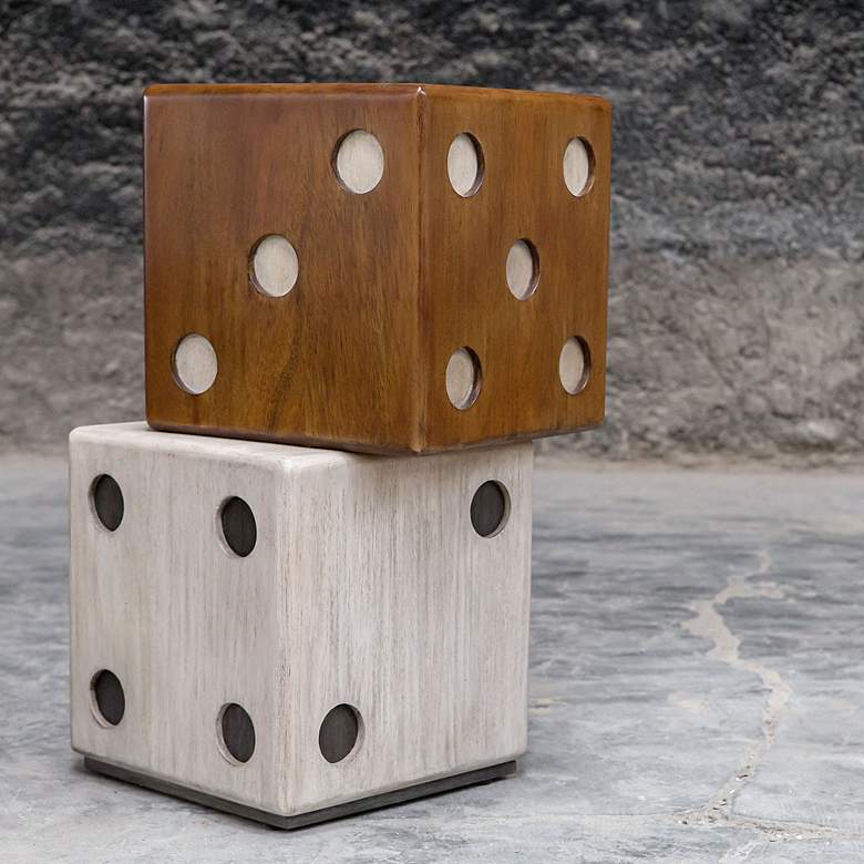 Image 6 Roll the Dice 15" Wide Wood Tone Whitewashed Accent Table more views