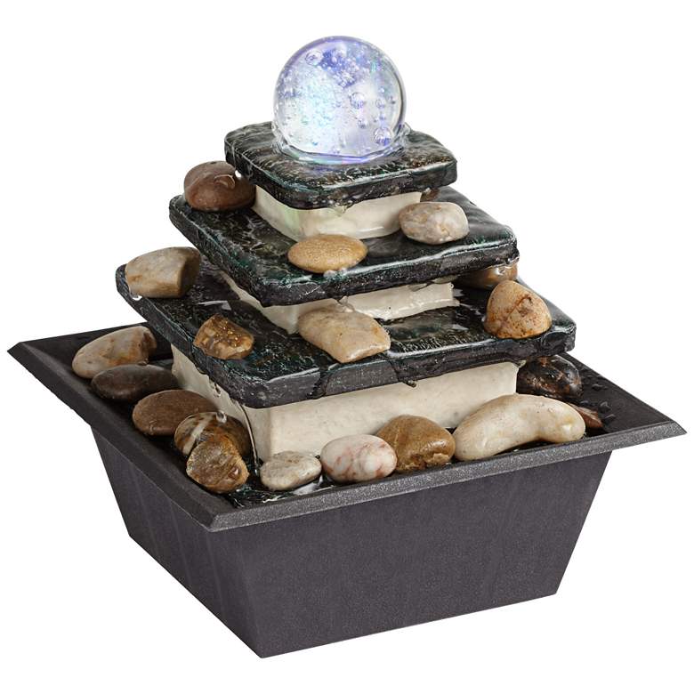 Rolling Ball 7&quot; High Three Tier Tabletop Zen Fountain