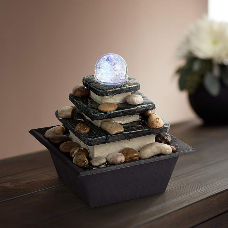 Image 1 Rolling Ball 7" High Three Tier Tabletop Zen Fountain