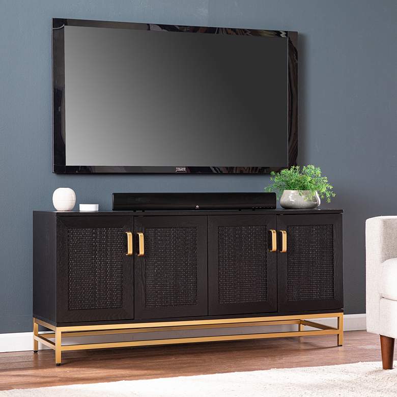 Image 1 Rolliston 55" Wide Black Wood 4-Door Media Console
