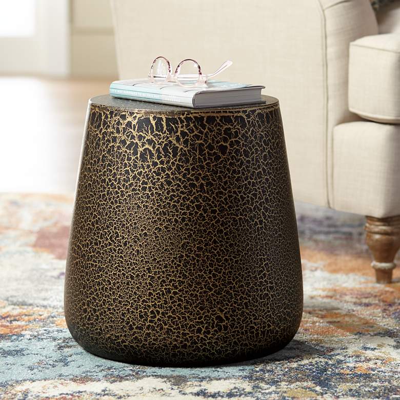 Image 1 Rollo 15 inch Wide Crackled Black Gold Indoor-Outdoor Side Table