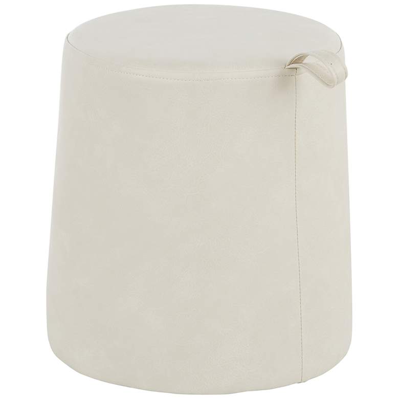 Image 1 Rollo Round Beige Faux Leather Ottoman with Pull Tab
