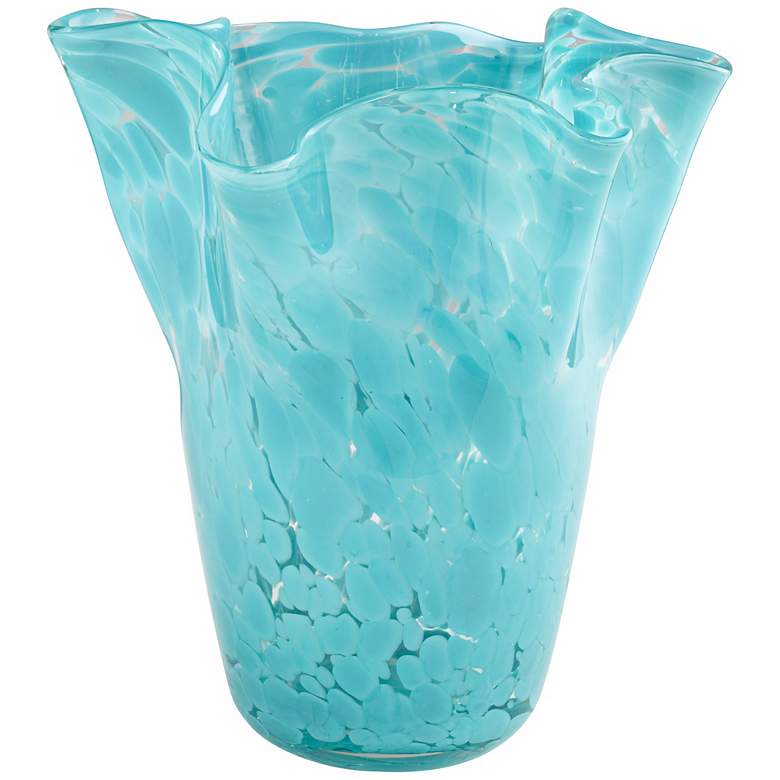 Image 1 Rollofo Turquoise 10 1/4 inch High Handmade Glass Vase 
