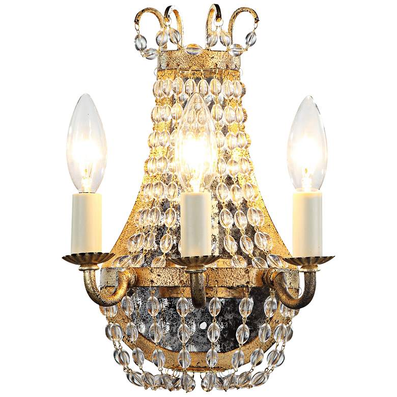 Image 1 Roma 11 inch High Glass Bead 3-Light Golden Iron Wall Sconce