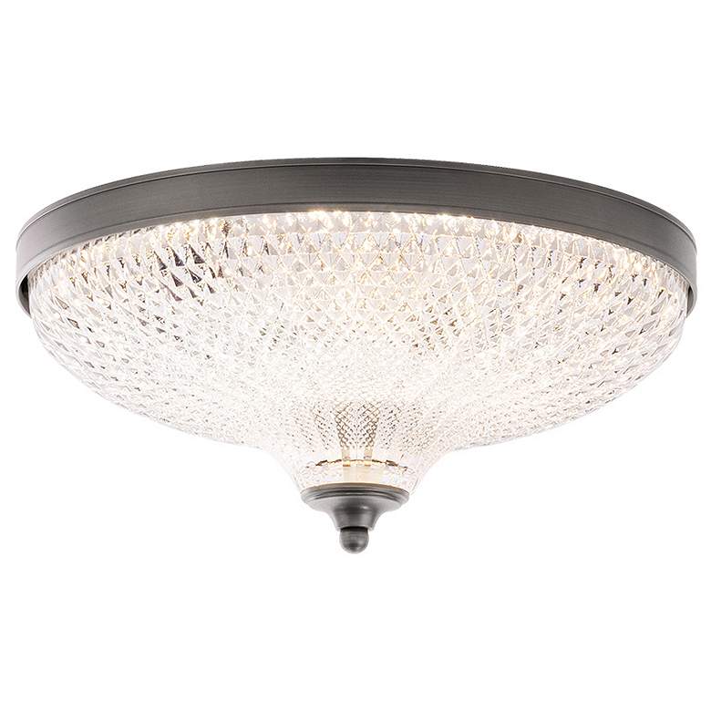 Image 1 Roma 12 inch Wide Antique Nickel Clear Crystal 1-Light Flush Mount