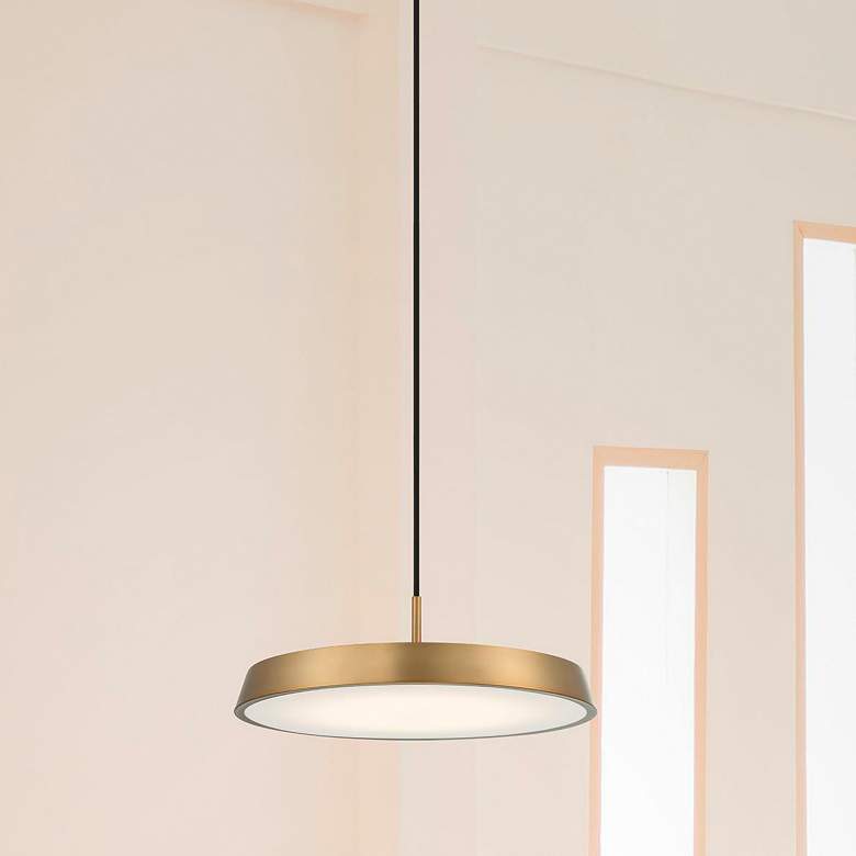 Image 1 Roma 14" Wide Antique Brushed Brass Modern LED Ceiling Light