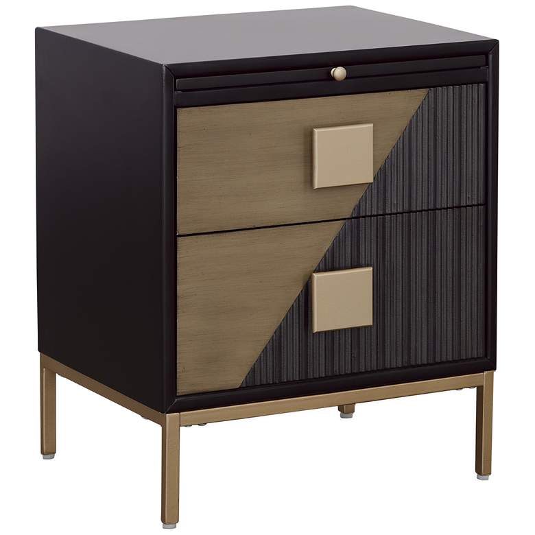 Image 1 Roma 20" Wide Black and Metallic 2-Drawer End Table