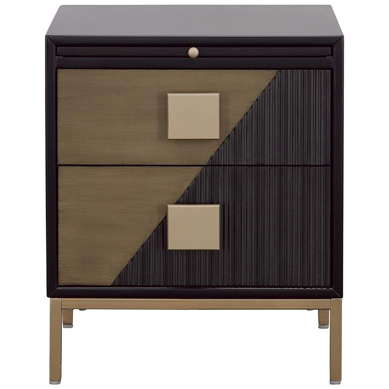 Image 2 Roma 20" Wide Black and Metallic 2-Drawer End Table more views