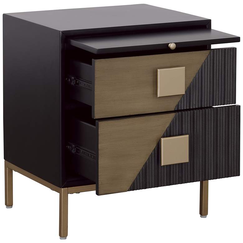 Image 3 Roma 20" Wide Black and Metallic 2-Drawer End Table more views