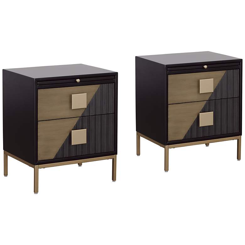 Image 1 Roma 20" Wide Black and Metallic 2-Drawer End Tables Set of 2