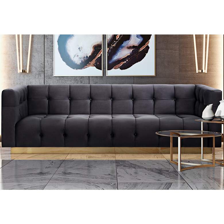Image 1 Roma 84" Wide Gray Velvet Button-Tufted Modern Sofa