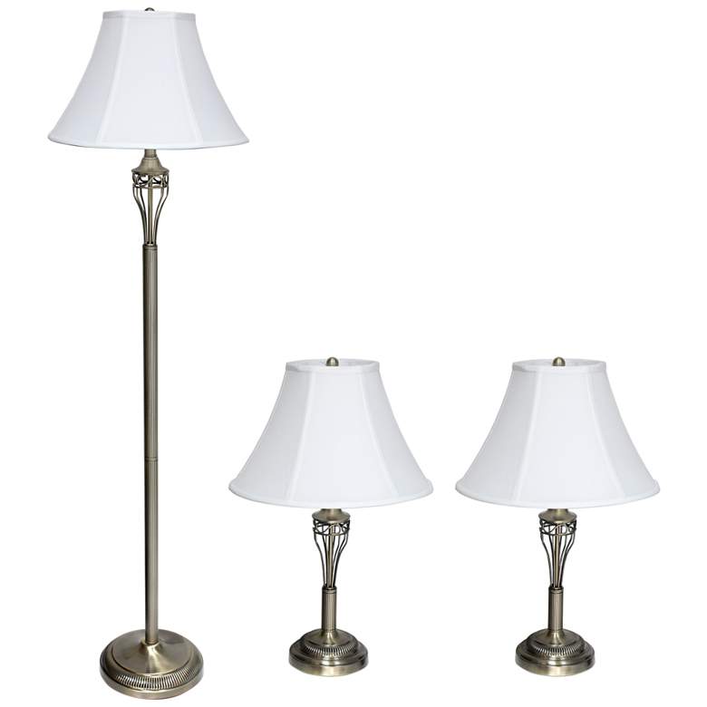 Image 2 Roma Antique Brass Metal 3-Piece Floor and Table Lamp Set