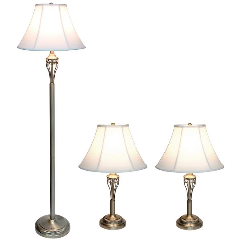 Image 6 Roma Antique Brass Metal 3-Piece Floor and Table Lamp Set more views