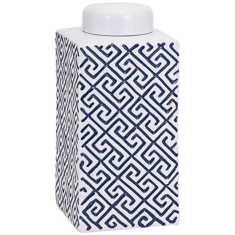 Image 1 Roman 13 inch High Blue and White Ceramic Canister