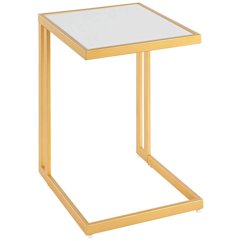 Image 1 Roman 16 1/2 inch Wide White Marble and Gold C-Shape Side Table