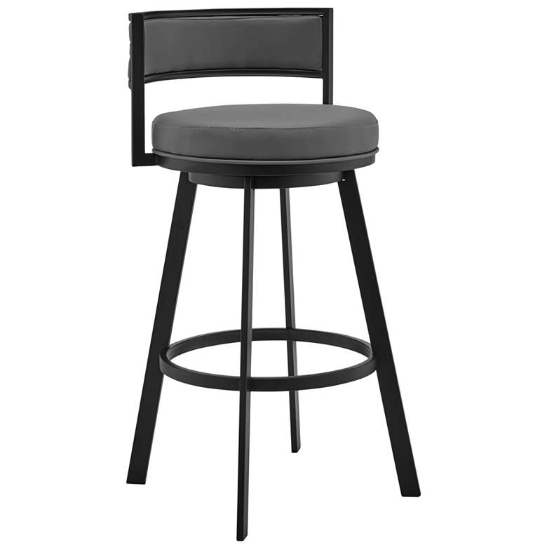 Image 1 Roman 26 in. Swivel Barstool in Black Powder Coated, Gray Faux Leather