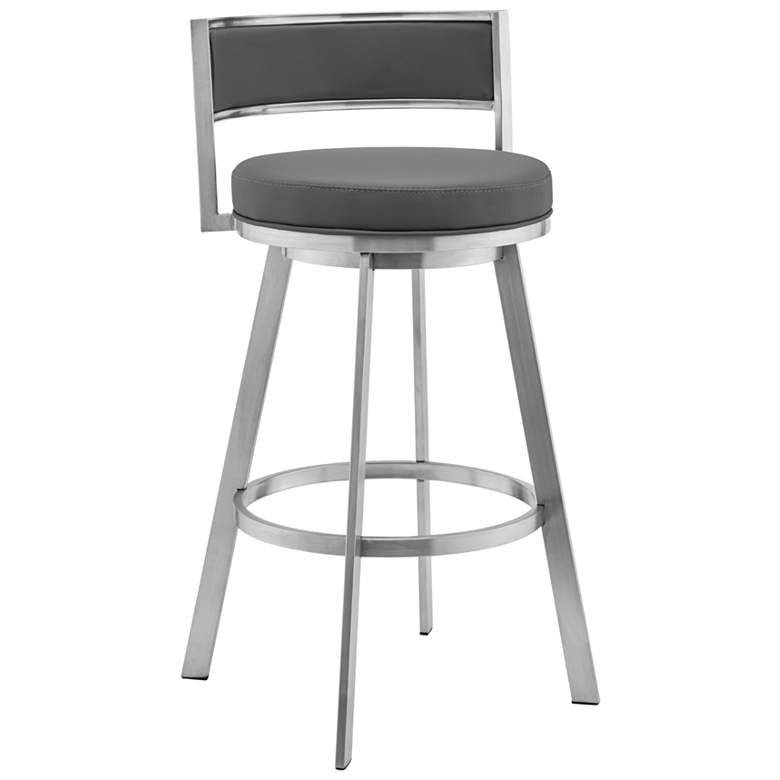 Image 1 Roman 26 in. Swivel Barstool in Stainless Steel, Gray Faux Leather