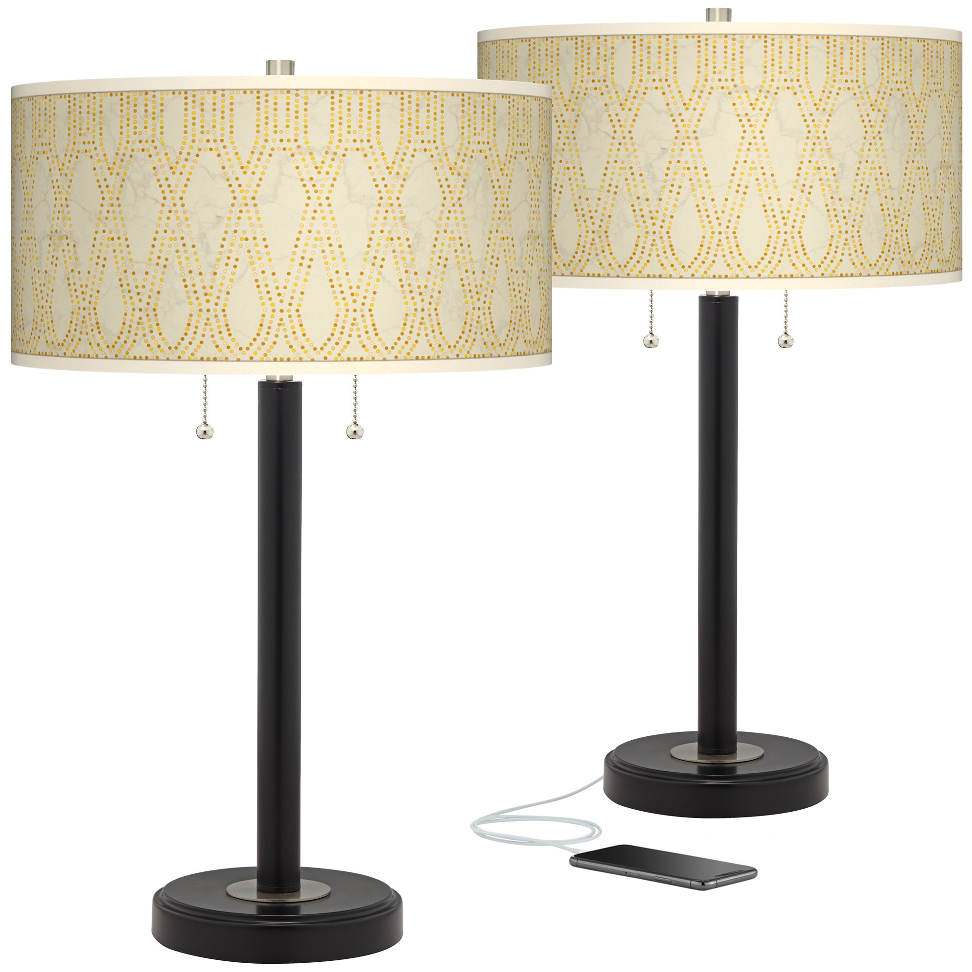 Image Roman Pebbles Arturo Black Bronze USB Table Lamps Set of 2