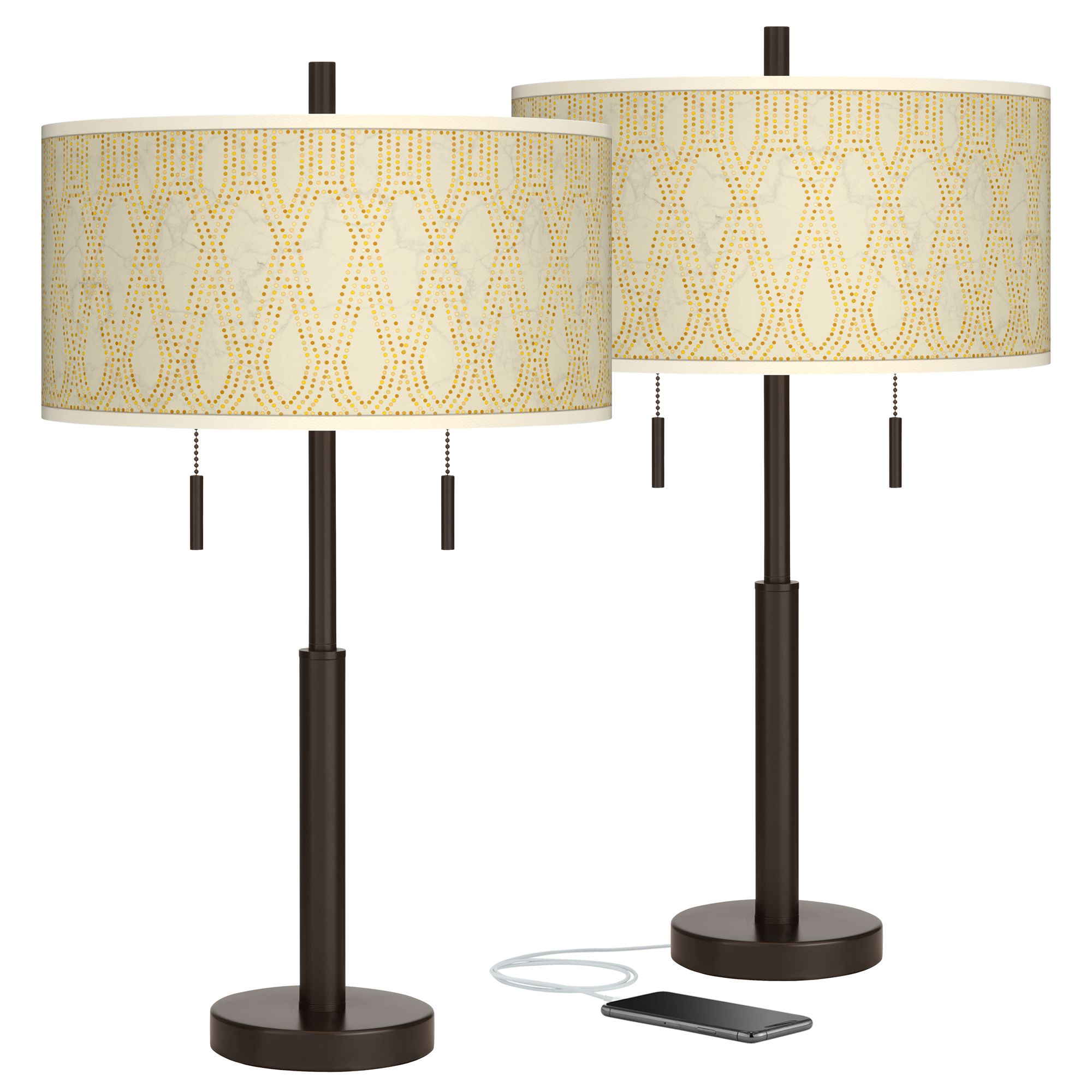 Roman Pebbles Robbie Bronze USB Table Lamps Set of 2 - #93G06