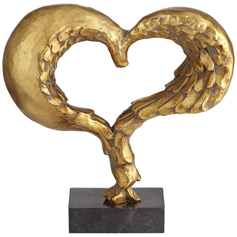Image 1 Romance 12" High Gold Heart Sculpture on Marble Base