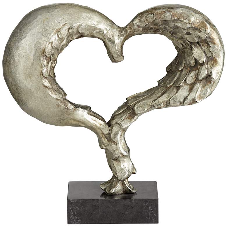 Image 1 Romance 12" High Silver Heart Sculpture on Marble Base