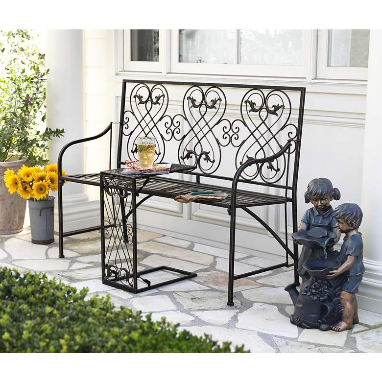 Image 1 Romance Black-Gold 47 1/2 inchW Outdoor Bench with Nesting Table