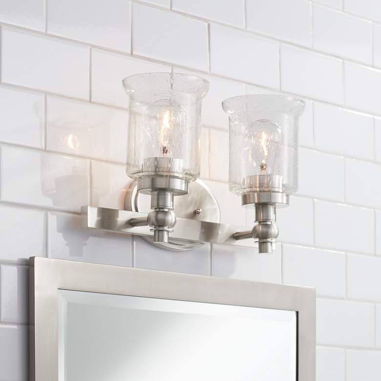 Image 1 Romano 14 1/2" Wide Satin Nickel 2-Light Vanity Bath Light