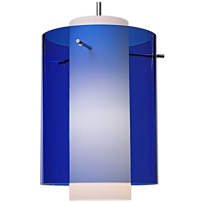 Image 1 Rome 7.9" LED Matte Chrome Pendant w/ Blue & Matte White Glass Sha