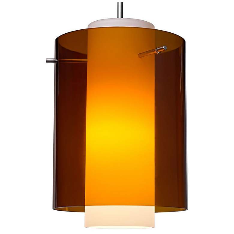 Image 1 Rome 7.9" LED Matte Chrome Pendant w/ Bourbon & Matte White Glass