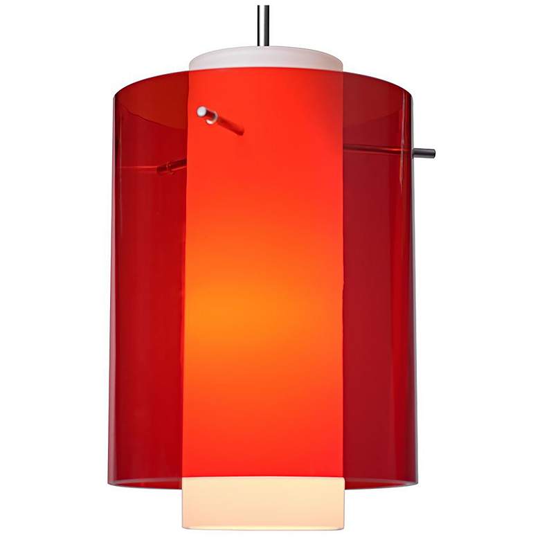 Image 1 Rome 7.9" LED Matte Chrome Pendant w/ Red & Matte White Glass Shad