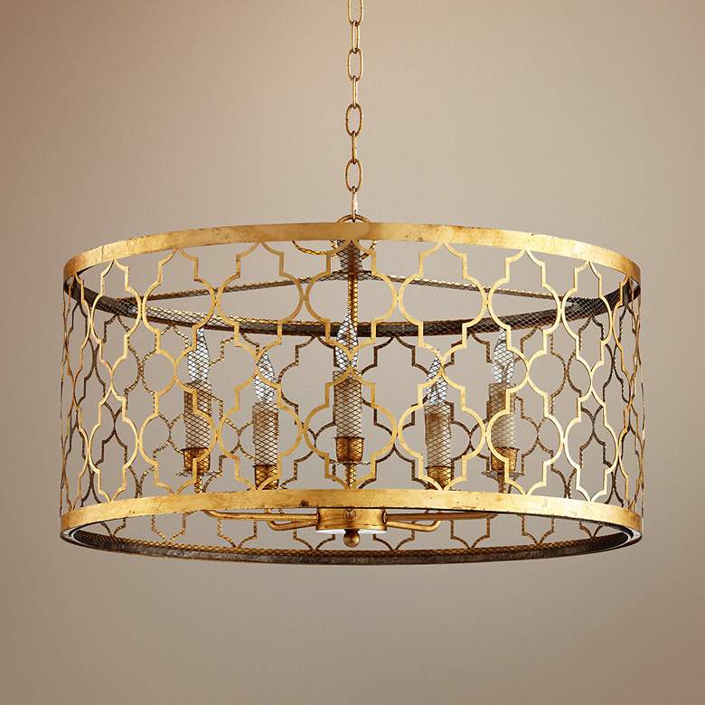 Image 1 Romeo 26" Wide Gold Leaf Iron and Glass Pendant