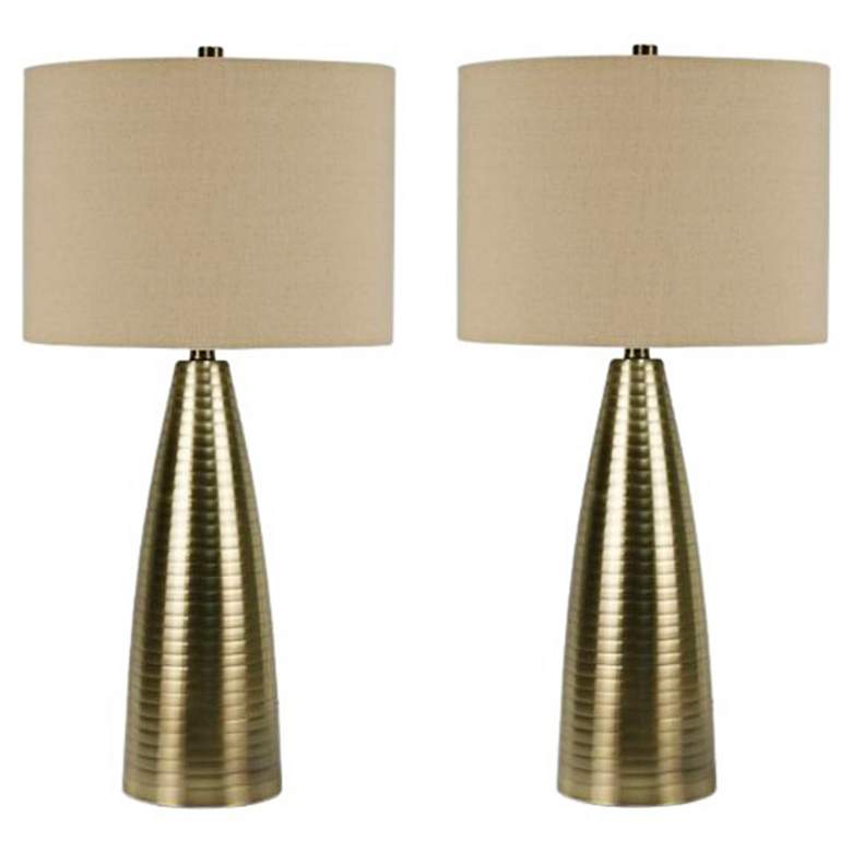 Image 1 Romero Antique Brass Ribbed Metal Table Lamps Set of 2
